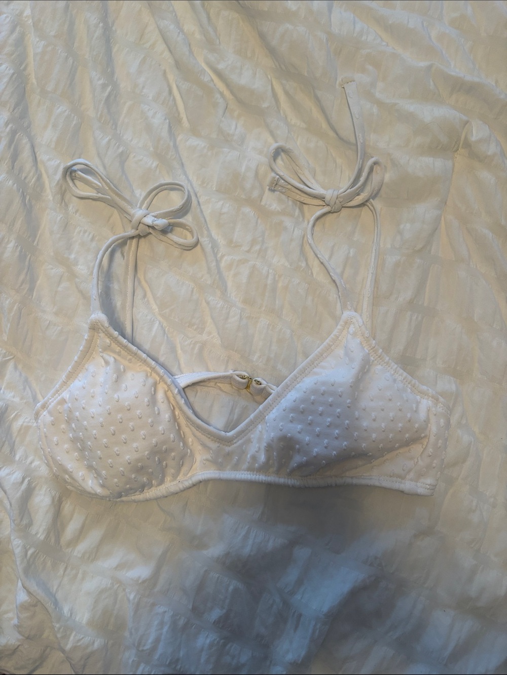 Xhilaration White Dotted Triangle Swim Bra with Tie Straps